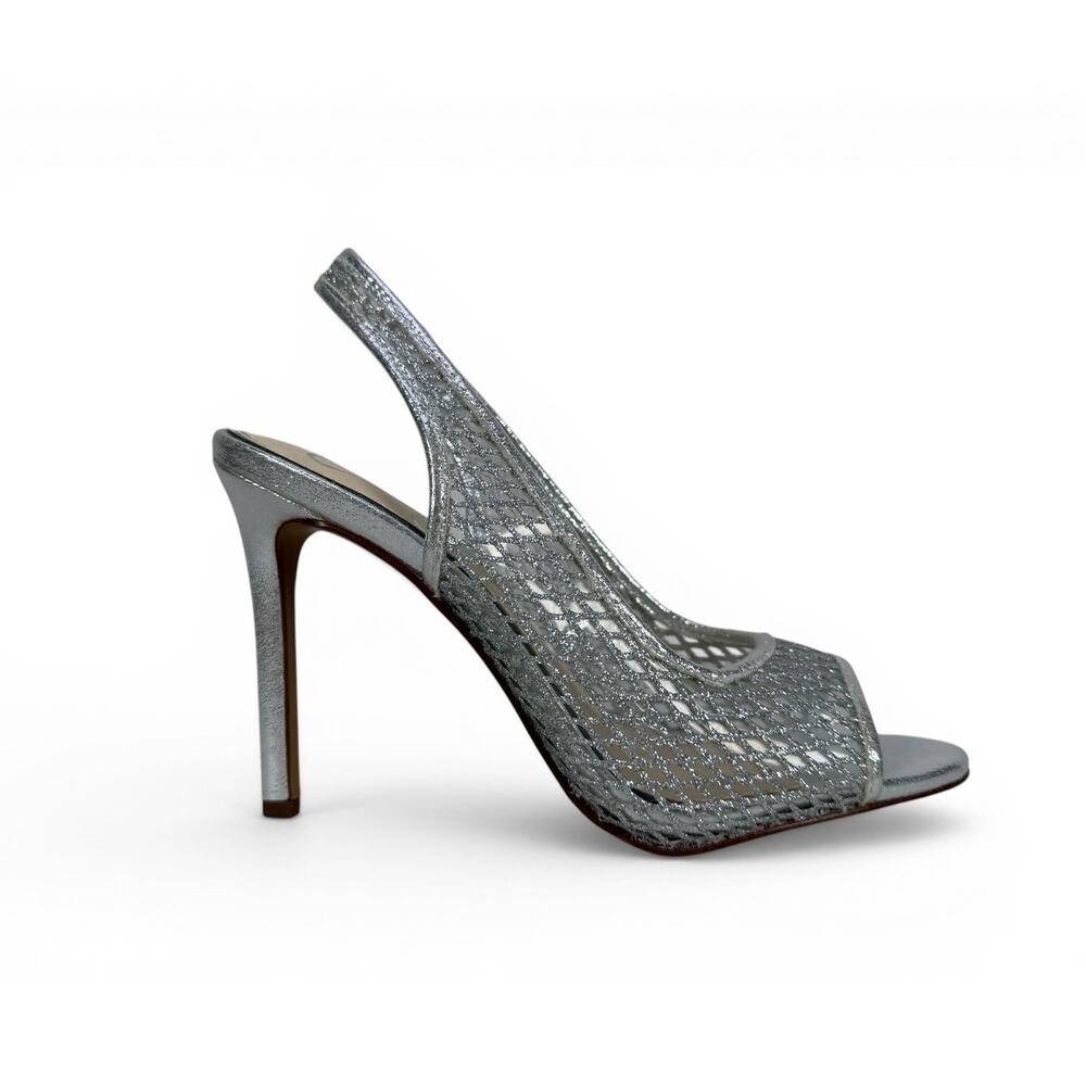 Jessica Simpson Jaisey Slingback Heel Womens 7.5 Silver Mesh Peep Toe Stiletto